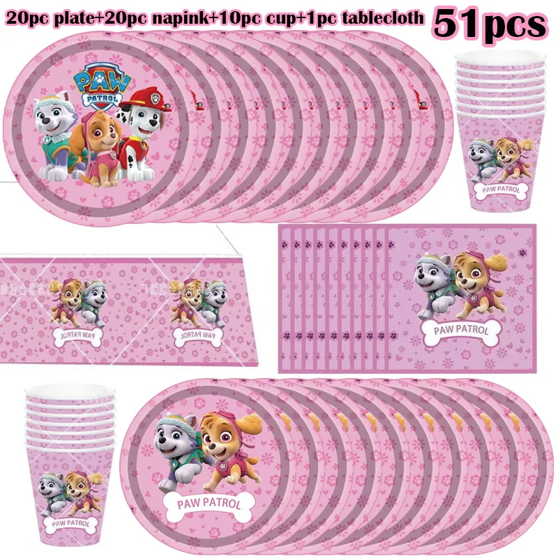 Skye Paw Patrol Birthday Party Decorations New Skye Pink Paper Cups Plates Napkins Kit Balloon Banner Baby Shower Event Supplies birthday party decorations