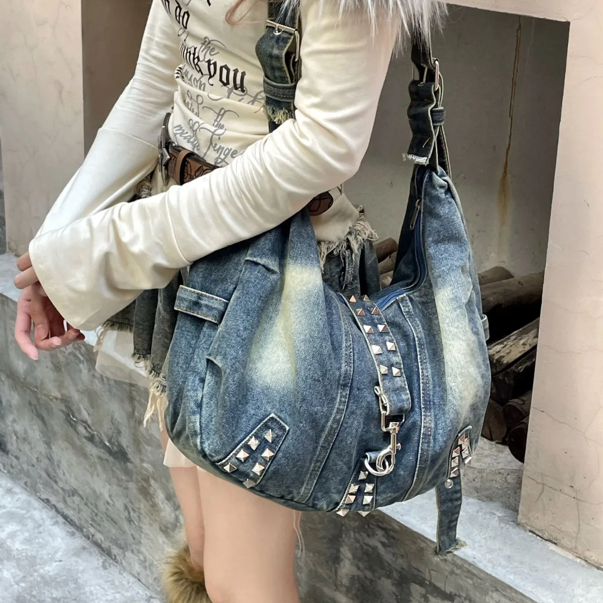 NEW Women Denim Shoulder Bag Simple Tote Handbag Large Capacity Chic Hobo Pattern Retro Tote Outdoor Travel Bag