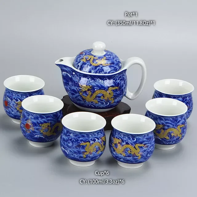 Čínska keramická čajová súprava Kung Fu porcelánová čajová šálka sada kanvíc Dračí čajník šálka Kungfu čajová súprava Puer Oolong čajový riad
