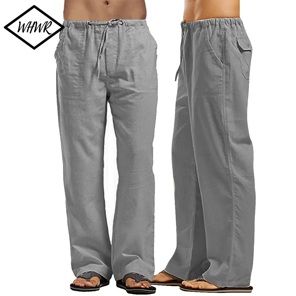 Men's Cotton Linen Pants Loose Cool Casual Long Pants Elastic Waist Long Pant Casual Large Size Streetwear Lightweight Trousers image_0