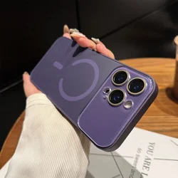 Enhanced Magnetic Frosted Phone Case with Big Window Glass Lens Protection & Magsafe Wireless Charging Compatibility - iPhone 12 Pro Max (Dark Purple)