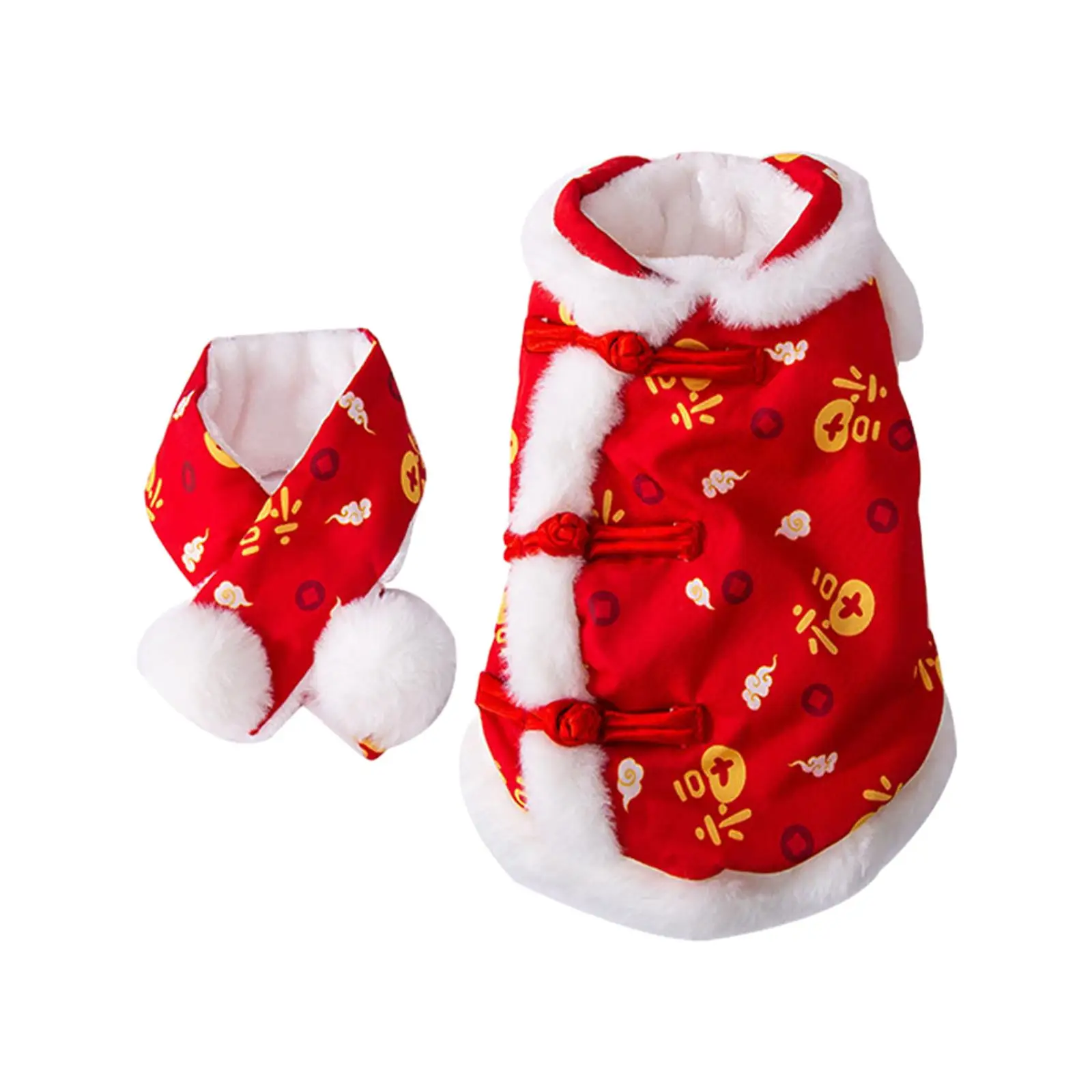 New Year Dog Costume with A Scarf Soft Pets Tang Suit for Puppy Themed Party