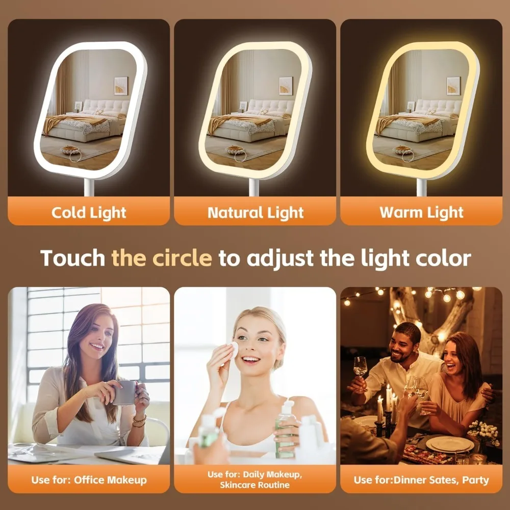 터치 센서 컨트롤, 3가지 조명 모드, 270도 회전, 휴대용 여행용 LED 화장 거울