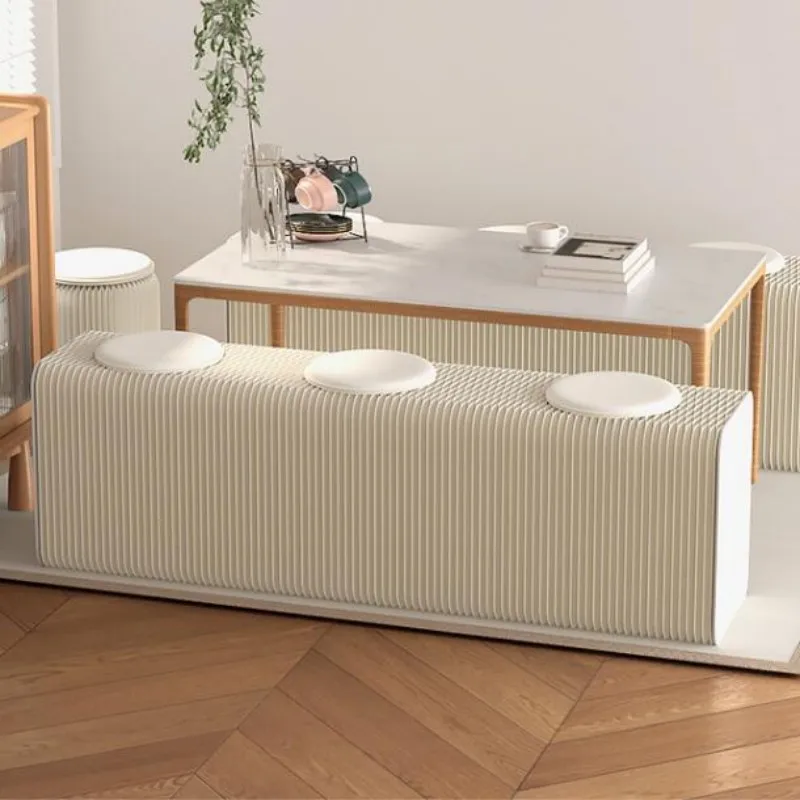 Foldable Retractable Bench Folding Stool for Exhibition Halls, Rattan Kraft Paper Lounge Chair, Space Saving Furniture, 160cm