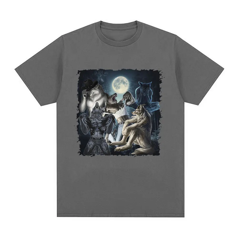 رجل يجلس الذئب قصيرة الأكمام المتضخم تي شيرت ، الق...