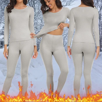Thermal Underwear for Women Long Johns Set Cold Weather Autumn Winter Pajamas Top Bottom 2 Pieces Sets Shirts + Pants 5