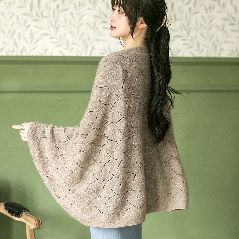 Korean Spring and Autumn Light and Thin Cashmere Knitted Cardigan Shawl Air-conditioned Shoulder Protection Hollow Wool Scarf