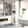 Homcom Tall Bathroom Storage Cabinet with Rattan Doors, Freestanding Bathroom Cabinet with Open Shelf, Drawer, White 2