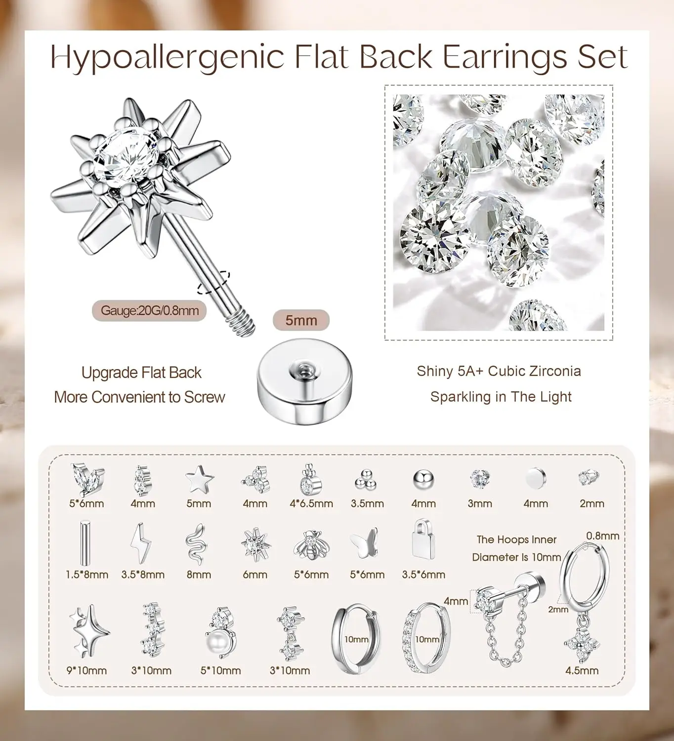 1pc Earrings for Sensitive Ears Surgical Stainless Steel Earrings for Women Dainty Flat Back Earring Stud Hoop Cartilage