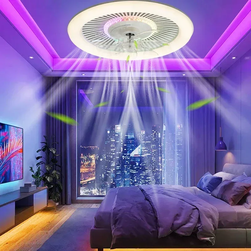 LED Decorative Lighting, Remote Control RGB Dimming, 6-Speed Speed Regulation, Low Floor Fan Light, Bedroom Living Room Ceiling