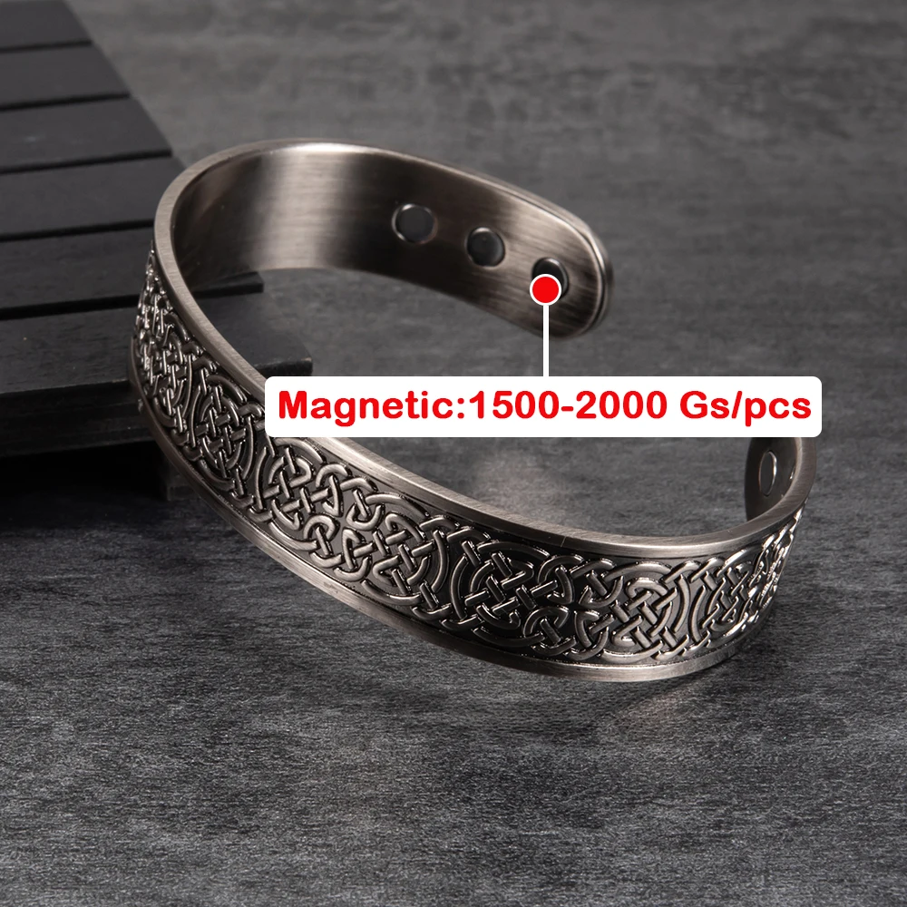 Meathly Real Copper Magnetic Bracelet Viking Vintage Black 15mm Wide Adjustable Open Cuff Bangles for Man Health Energy Jewelry_voghion.com