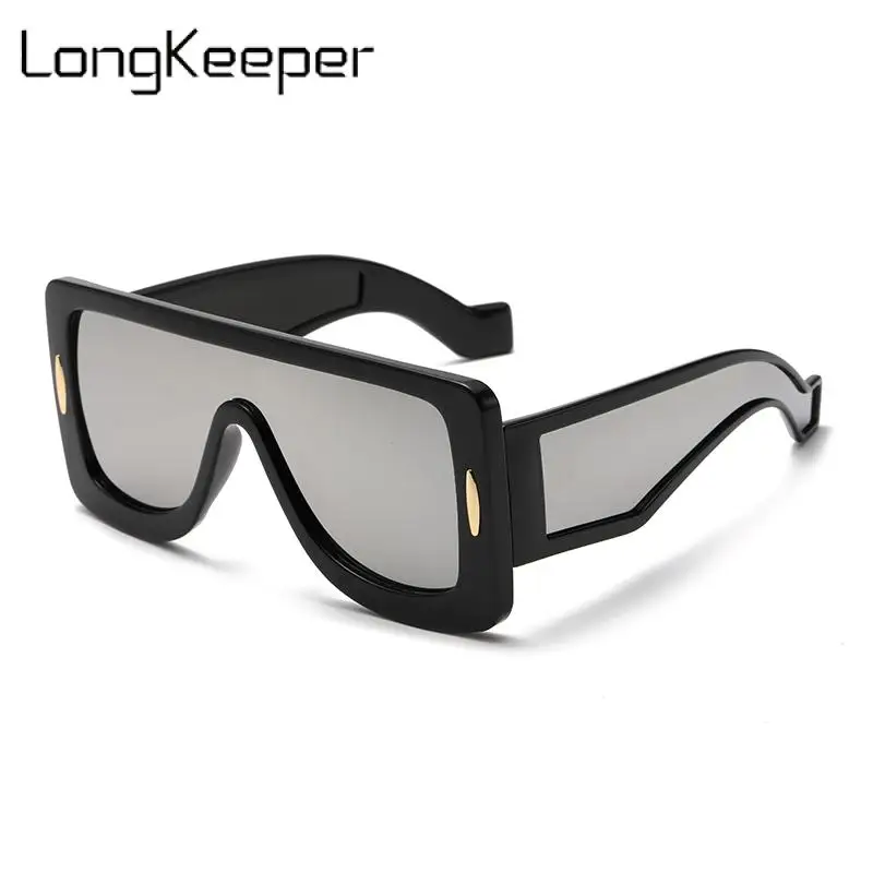 

New Y2K Retro Punk One Piece Sunglasses for Men Women Oversized Flat Top Square Goggle Eyewear Uv400 Sun Glasses Lentes De Sol