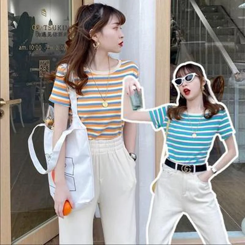 Women Striped Short Sleeve Slim Fit Tshirts