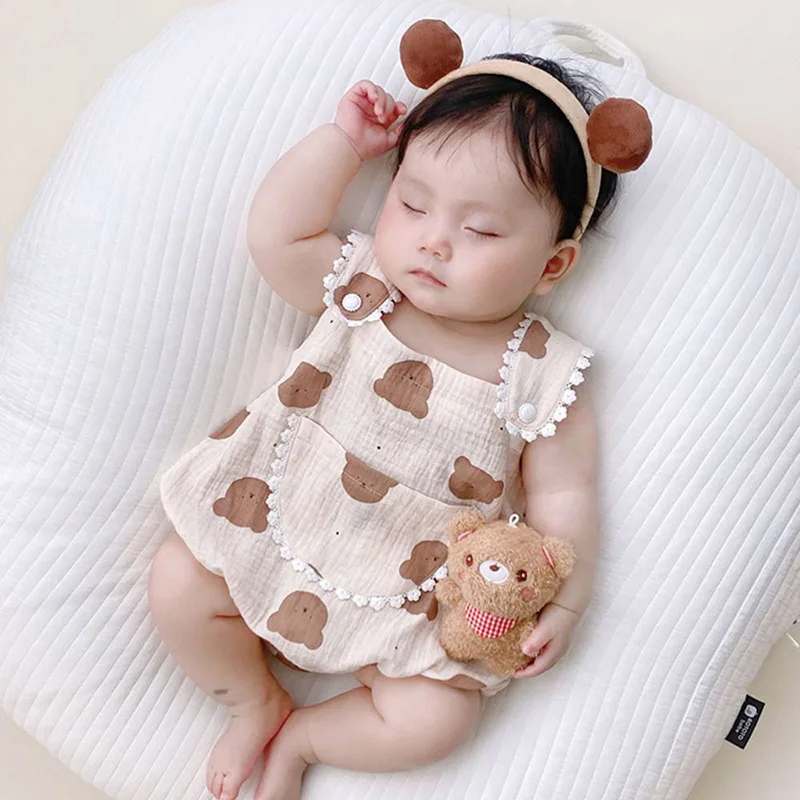 Korean Cartoon Bear Baby Romper+Bear Doll Sets Newborn One Piece Outfit Summer Baby Boys Girls Jumpsuit Gift 바디슈트한조각