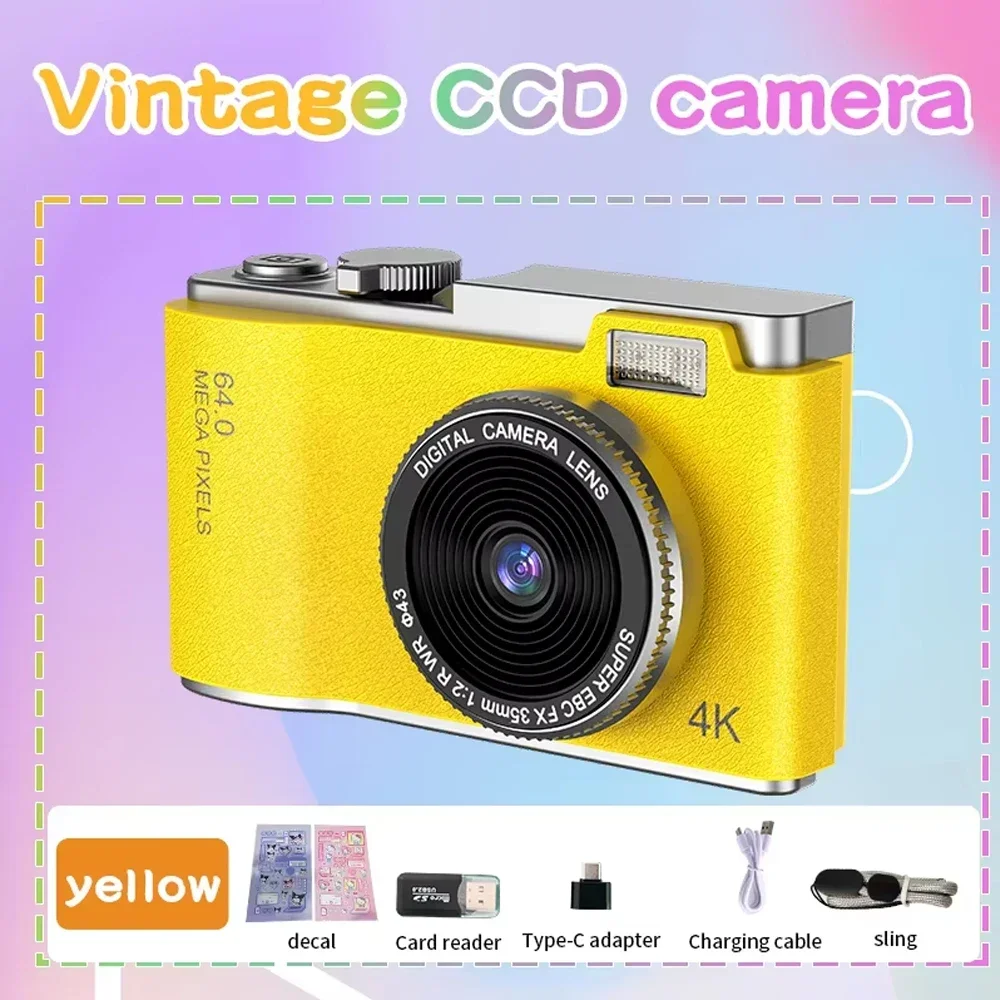 4Kコンパクトカメラ イエロー 4K Compact Digital Camera 180° Flip Screen 48MP Digital