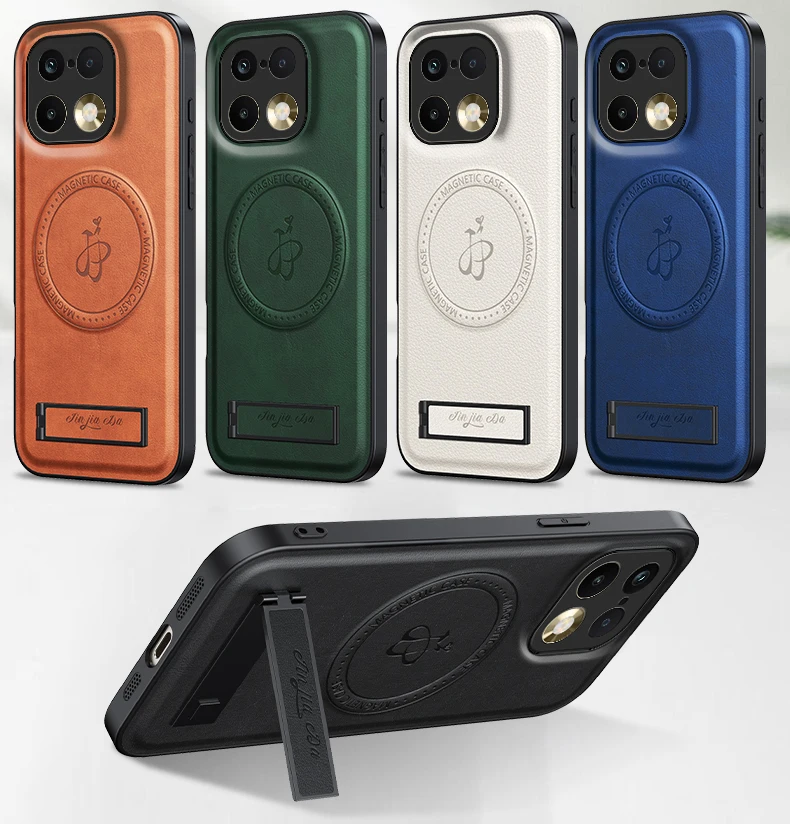 Leather Stand Case with Magnetic Holder and Camera Protection