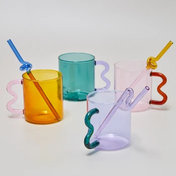 Design Colorful Ear Glass Mug Handmade Simple Wave Coffee Cup