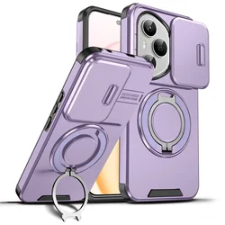 Shockproof Magnetic Case with Slide Camera Lens Cover and Ring Stand for HONOR X9C (PURPLE)