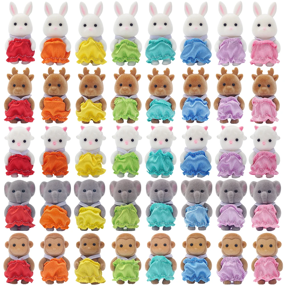 1/12 Forest Animal Reideer Small Baby Colorful Clothing Blue Cat Rabbit 8Pcs Miniature Dollhouse Model Pretend Play Kitchen Toy 2