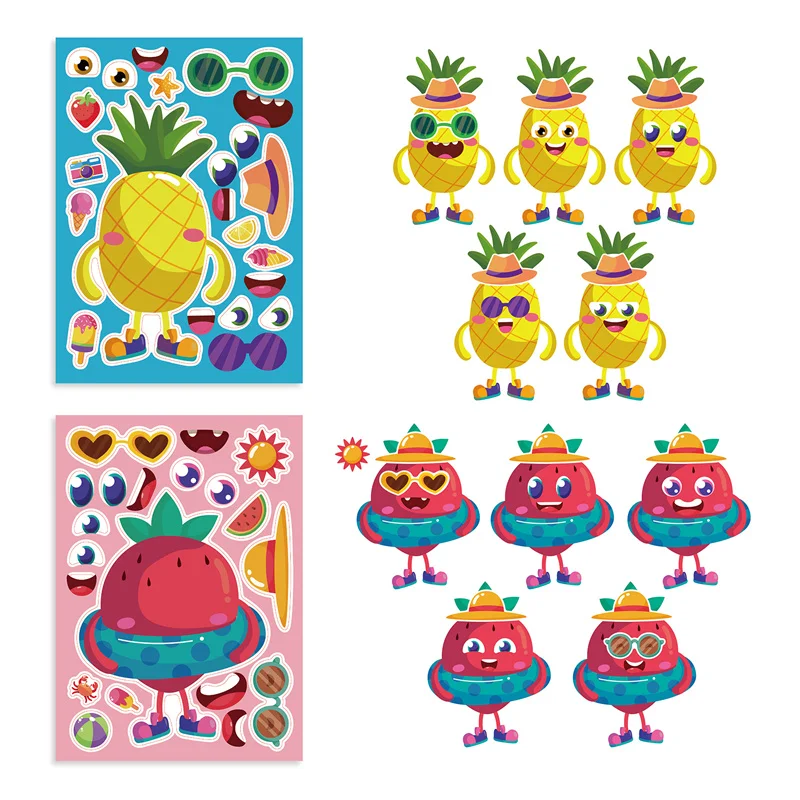 24 Sheets Make-a-face Cupcake Stickers Make Your Own Dessert Stickers Mix  and Match Sweets and Fruit Treats Party Favor Supplies for Kids Ice Cream