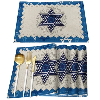 1pcs Jewish style Linen Placemats for Dining Table Kitchen Accessories Rustic Vintage Washable Table Mats Party Decorations 1