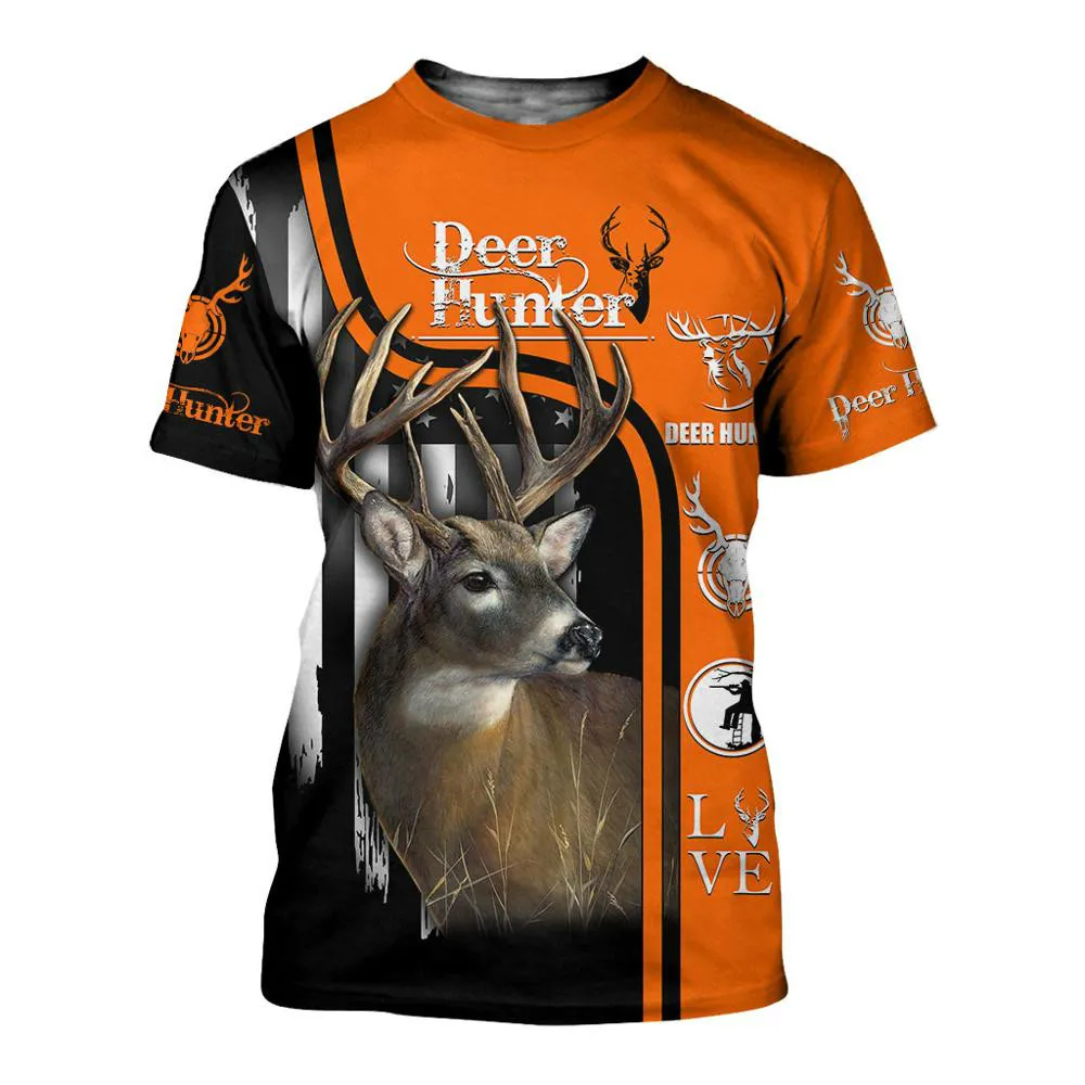 

Summer Men European and American Animal Print Deer Shirt Male and Female O-neck T-shirt 3d Harajuku Outdoor Hunting Cas