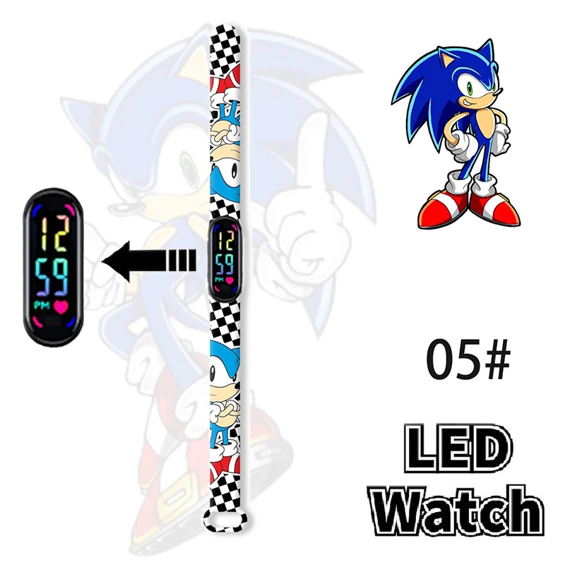 Reloj de pulsera luminoso con personaje de dibujos animados para niños de Disney Stitch Sonic, LED táctil, resistente al agua, regalo deportivo, juguetes