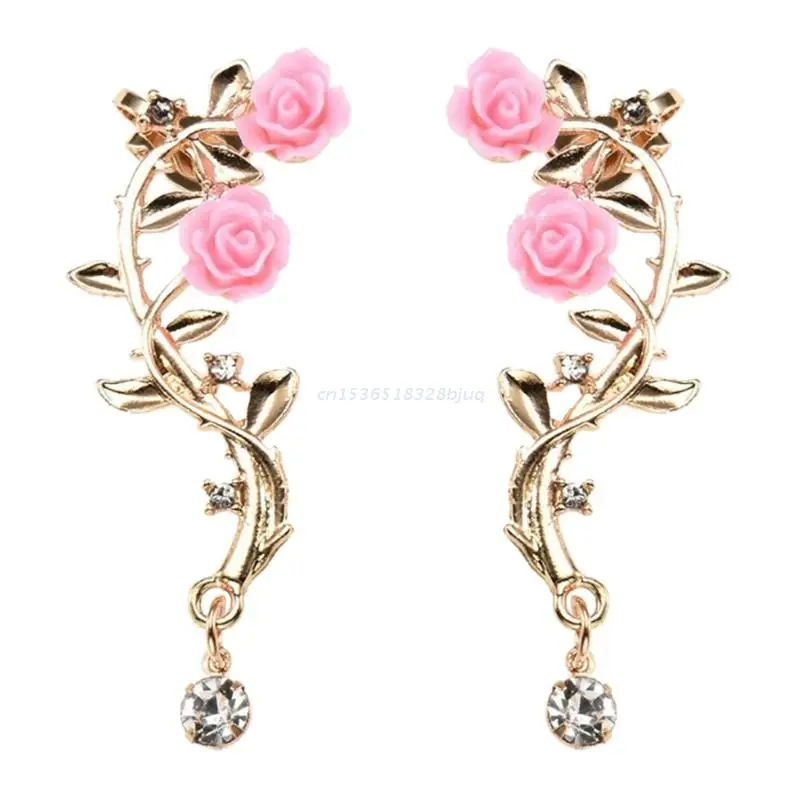 

Sparkly Metal Leaf Ear Cuff Stud Earring for Women Girls Gifts Fashion Ear Clip Wrap Earring Jewelry Present Gold Pink Dropship
