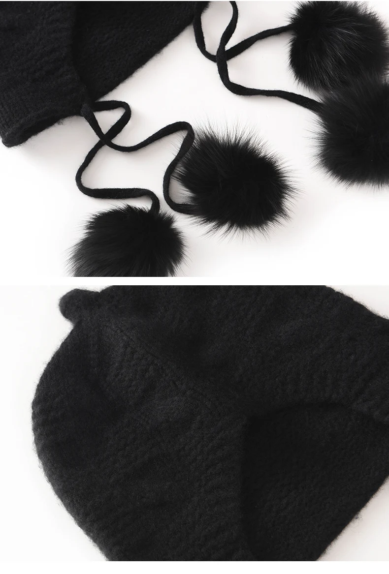 Gehörschutz Quaste Strickmütze 100% Kaschmir Neue Herbst Winter Vielseitig Warm Verdickt Kältebeständig Damenmütze – Detail 22
