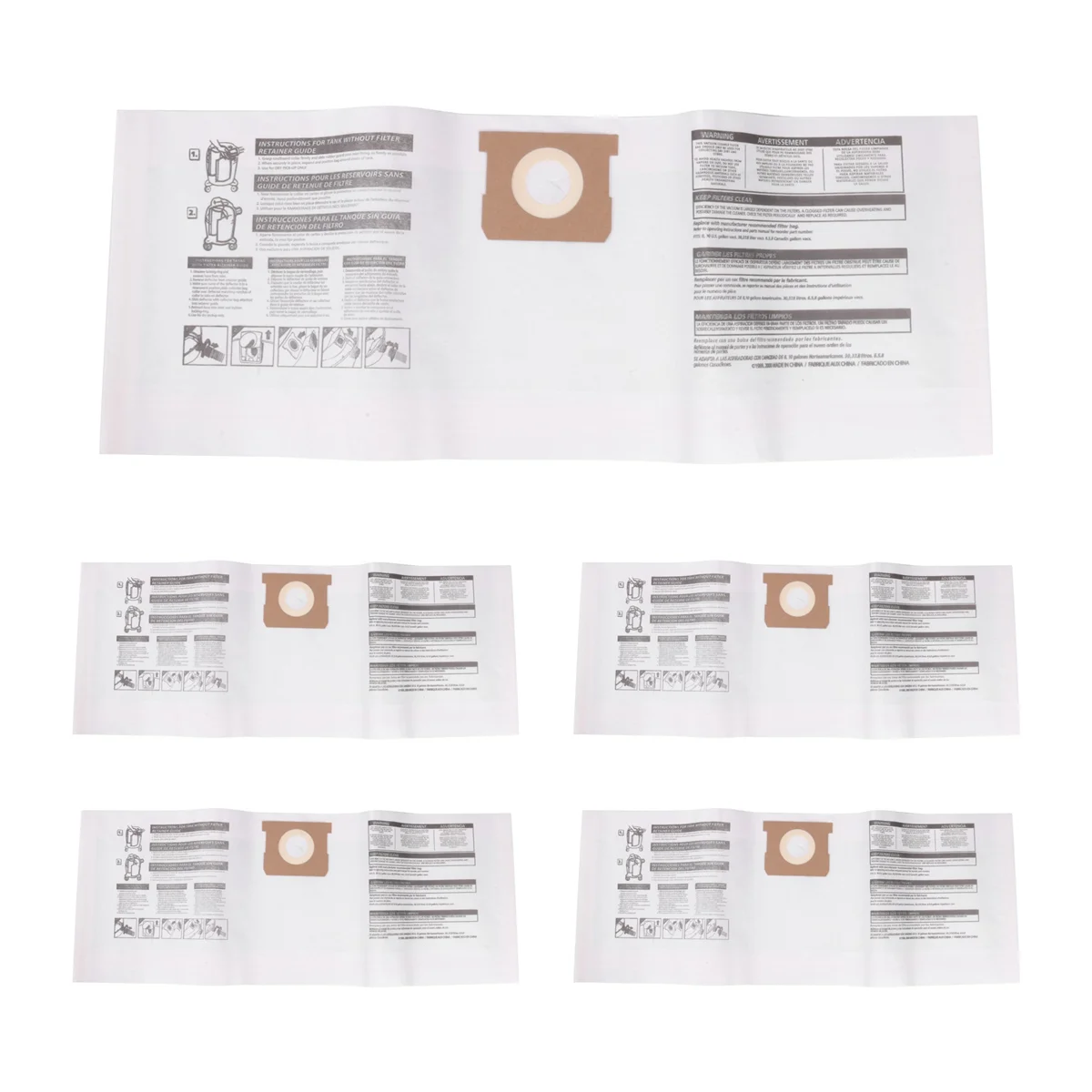 5 Pack Replacement Wet/Dry Vacuum Bags Dust Bags for Shop-Vac Ridgid 5-8 Gallon Vacuum 9066100 90661 906-61 3