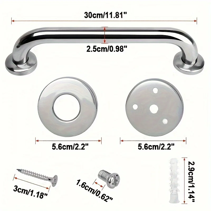 1/2 Piece Bathroom Handrail Safe and Accessible for Disabled and Elderly Non Slip Toilet Handrail Stainless Steel Sturdy bathroom handrail