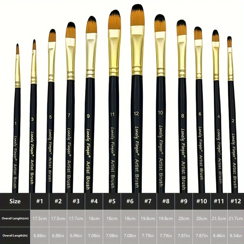 12pcs Filbert Paint Brushes Set, Artist Brush with Synthetic Nylon Tips for Acrylic Oil Watercolor Gouache Artist Professional 2
