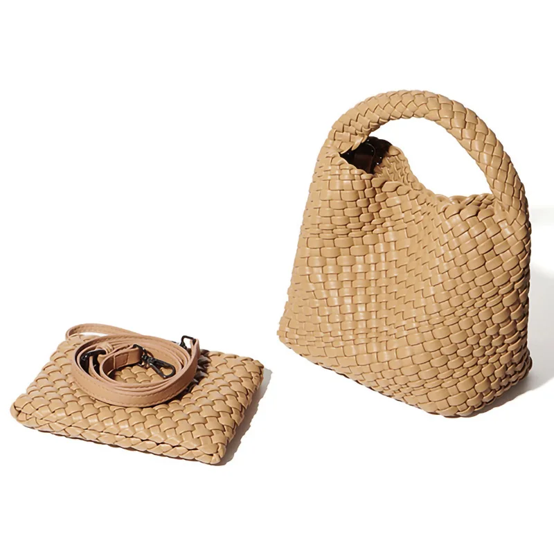 Lady Designer Style PU Leather Knitted Handbags Women Elegant Underarm Bag Artificial Leather Soft Bucket Bags S4600