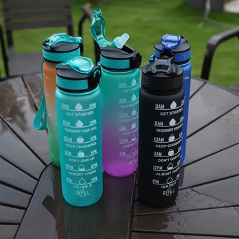 1000ml Sports Water Bottle Leakproof Plastic Frosted Cup BPA-Free Portable Drinking Cup with Time Scale for Camping Running 2
