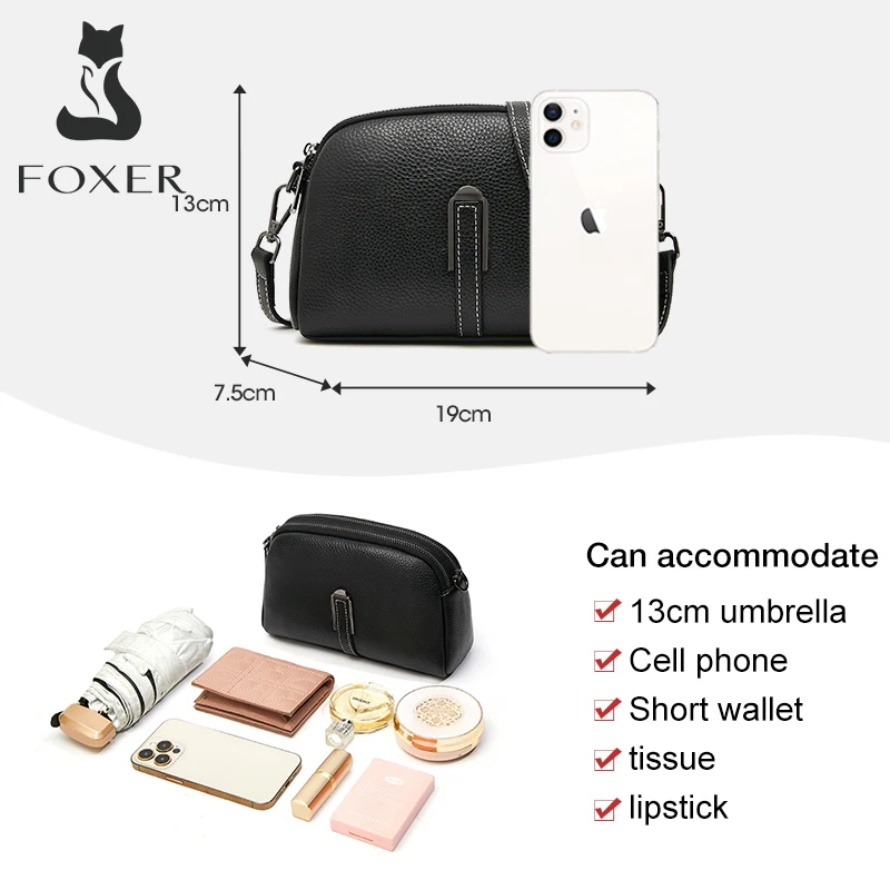FOXER Women's PU Simple Shoulder Crossbody Bag Fashion Lady Vegan Leather Messenger Bag Zipper Long Clutch Bag Female Soft Purse