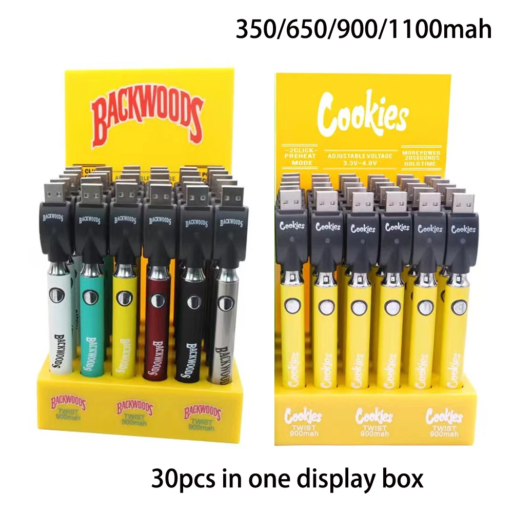 30pcs Backwoods Cookies Twist Preheat Battery Vape Pen 3.33.8V 900mah