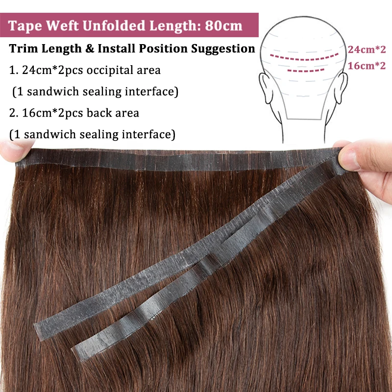 Human Hair Extensions Seamless Natural Tape Weft Long PU Skin Weft Tape 80cm Long Bundles