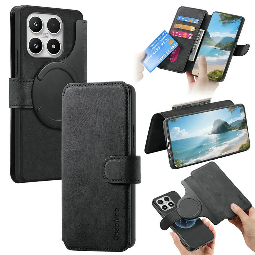 Luxury Detachable Leather Wallet Flip Case with Magnetic Back