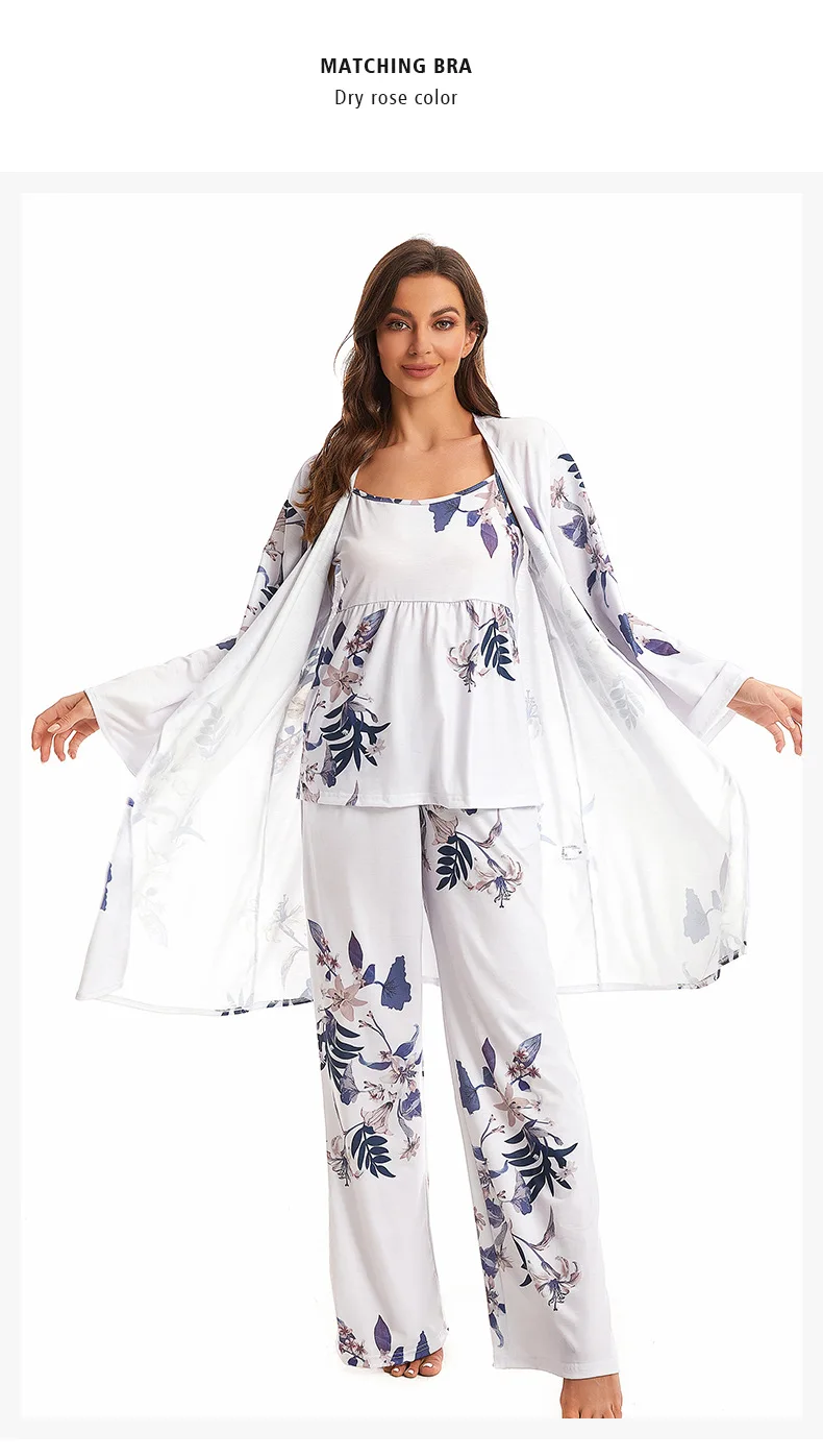 Frauen Pyjamas Baumwolle Weste + Langarm Top + Hose Drei Stück Set Für Hause Kleidung Pijama Feminino Neue nachtwäsche Zum Schlafen – Detail 16