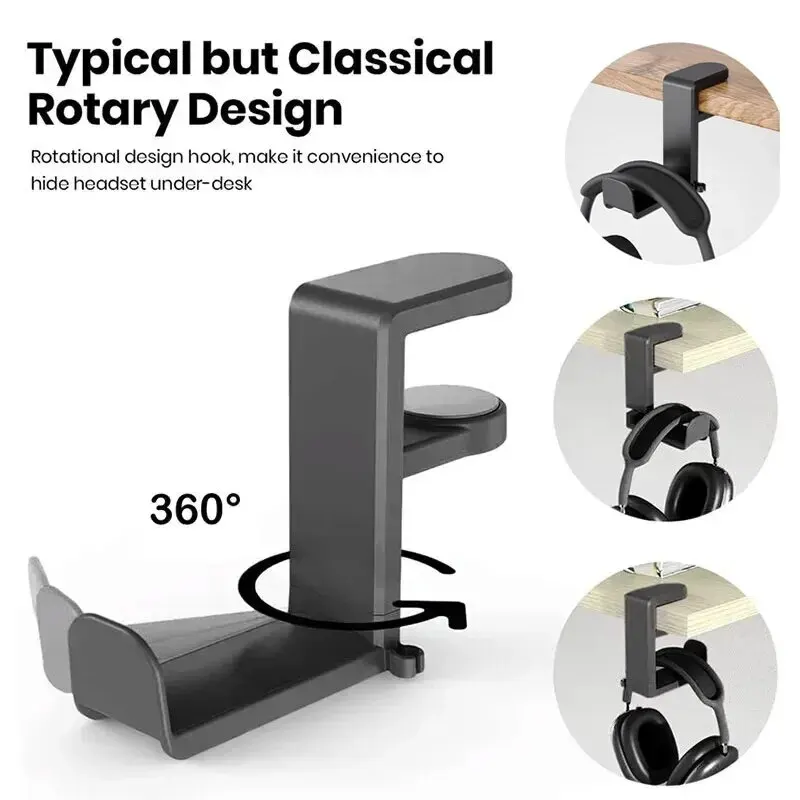 Desktop Cable Tidy Accessories Under Desk Headphone Holder Rotating Clamp Design For Bose Sony AirPods Max Adjustable Desk Mount