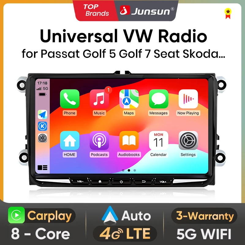 Radio de coche inalámbrico Junsun de 7'' y 9'' con CarPlay para Volkswagen VW Passat B6 B7 T5 Tiguan Touran GOLF 5 GOLF 6 POLO Skoda Octavia Seat Jetta Caddy Scirocco Android autoradio RDS 1