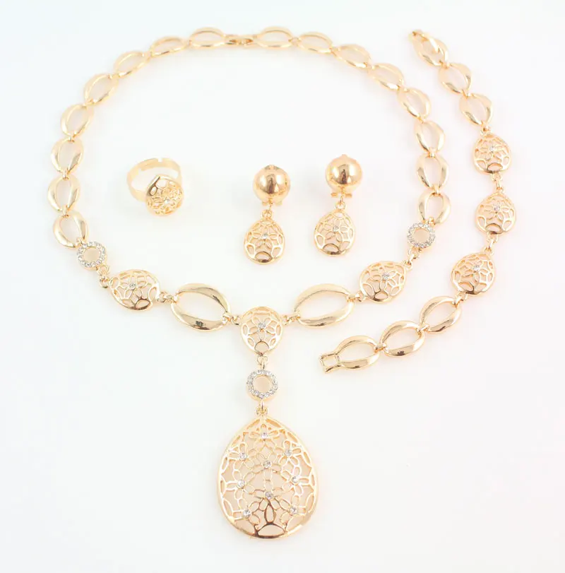 Fashion Vintage Clear Crystal Gold Color African Bridal Costume Jewelry Sets Nigerian Wedding Water Drop Necklace Earrings Set bridal jewelry sets,crystal jewelry sets