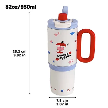 32oz Insulated Tumbler With Handle And Lid Straws, Stainless Steel Travel Coffee Cup Holder Friendly, Metal Water Bottle Keeps D 2