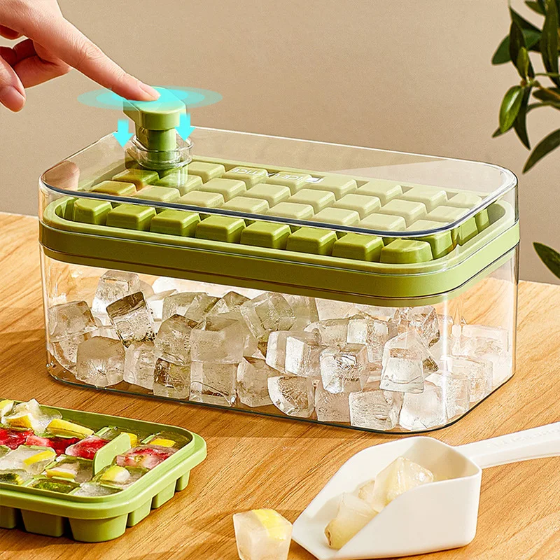 

Summer Button Type Ice Cube Tray with Large Capacity Kitchen Accessories with Cover Ice Machine Ice Mold Ice Box Cool Gadgets