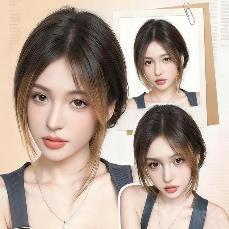 16inch Synthetic Women Wig Hairpiece Straight Blonde Highlighted Hair Topper with Hair Clips for Women Daily Party Use