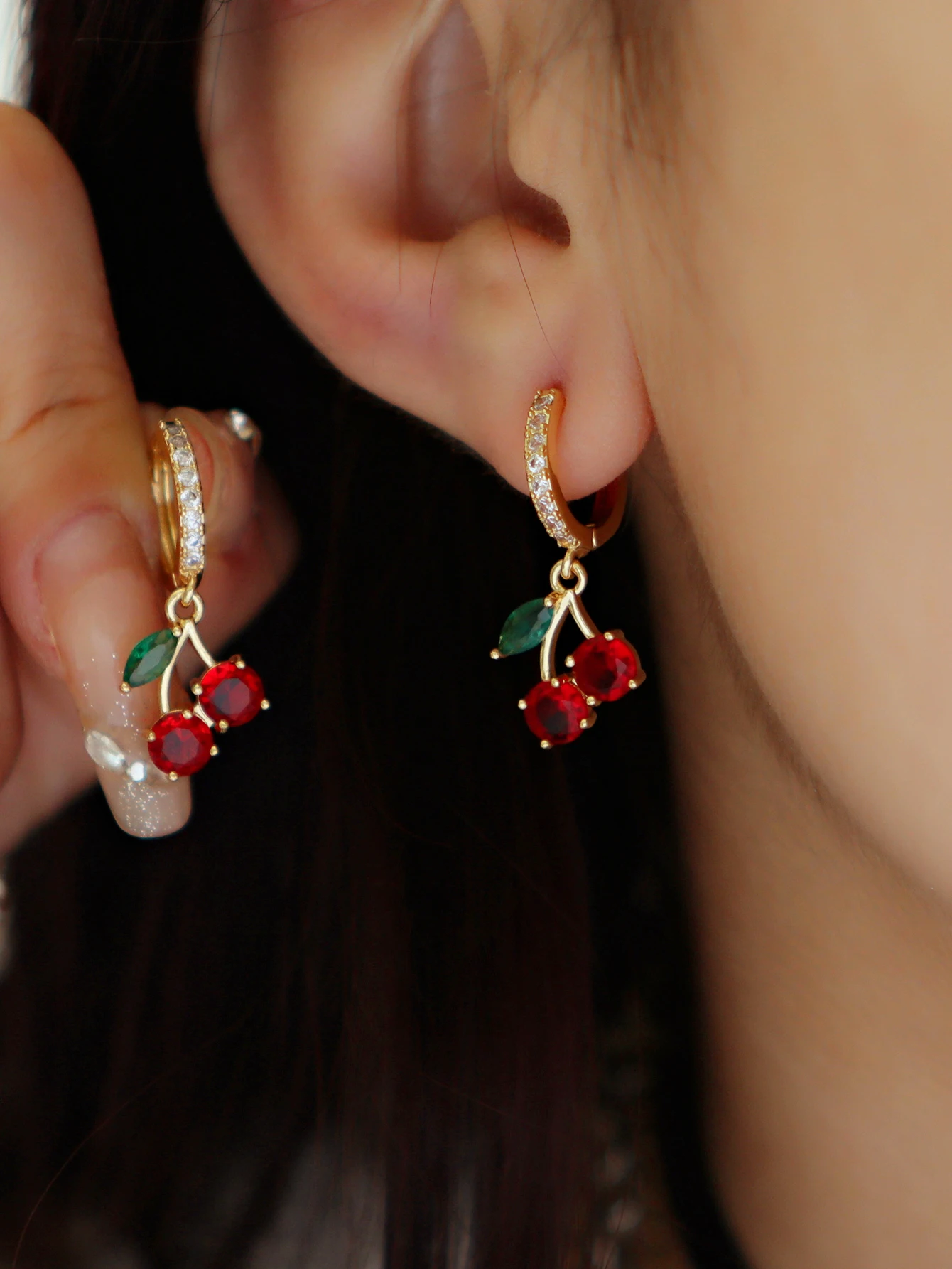 Cherry Huggie Earrings Fruit-Shaped Jewelry for Women