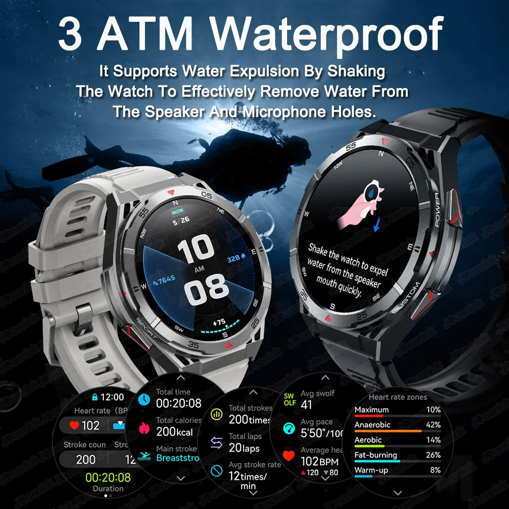2025 New Dual-Band satellite GPS Sports Smart watch Men 1.43'' HD Screen Heart Rate Compass 10ATM Waterproof Swimming Smartwatch