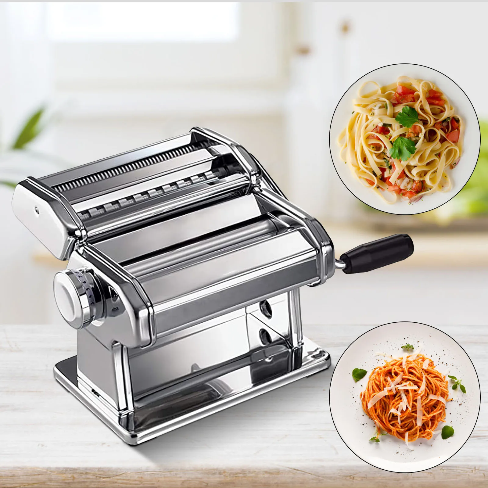 Stainless Steel Manual Noodle Maker With Adjustable Thickness Settings Perfect for Homemade Spaghetti and Lasagna (Silver)