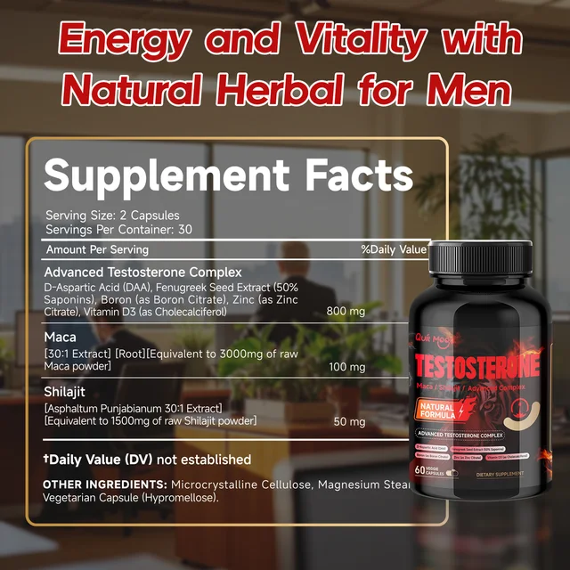 6114-c99881.jpg Quit mood Men's Testosterone Capsules | 100mg Maca & 50mg Shilajit & More | Hormone Balance & Stamina Enhancer – 60 Capsules