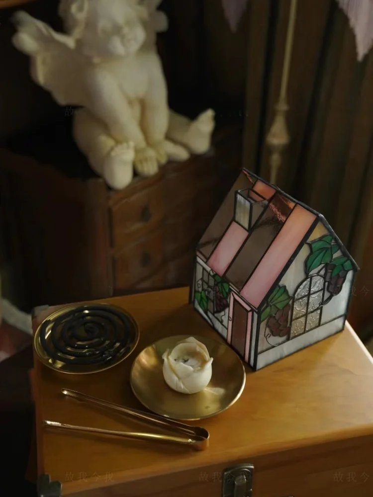 Grape Cottage Fairy Tale Town Series Tiffany Glass Living Room Bedroom Aromatherapy Stove Mosquito Incense House 8